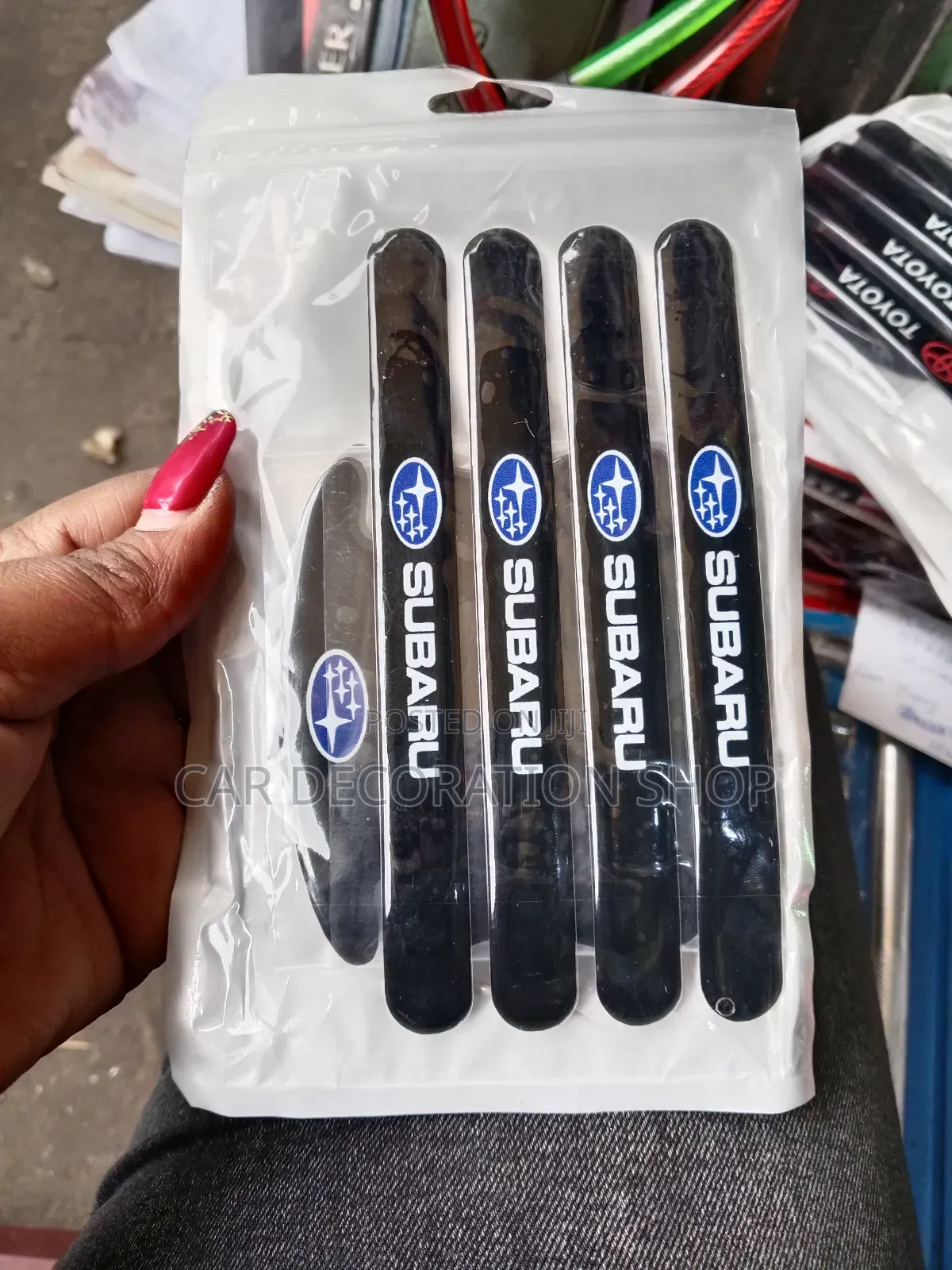 Universal Black 8pcs Door Handle Stickers With Subaru Logo