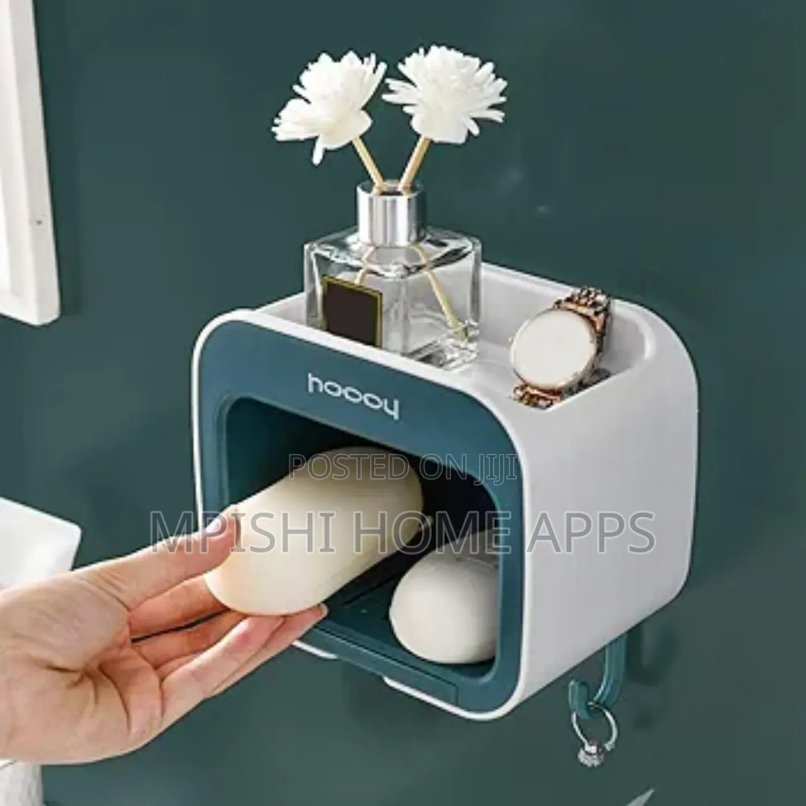 Soap/Sponge Holder With Drain Shelf (Gray and Green)