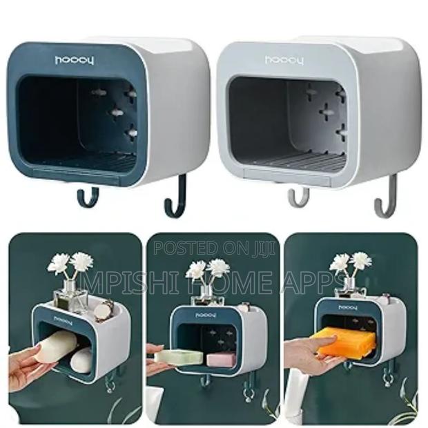 Soap/Sponge Holder With Drain Shelf (Gray and Green) - thumbnail 3