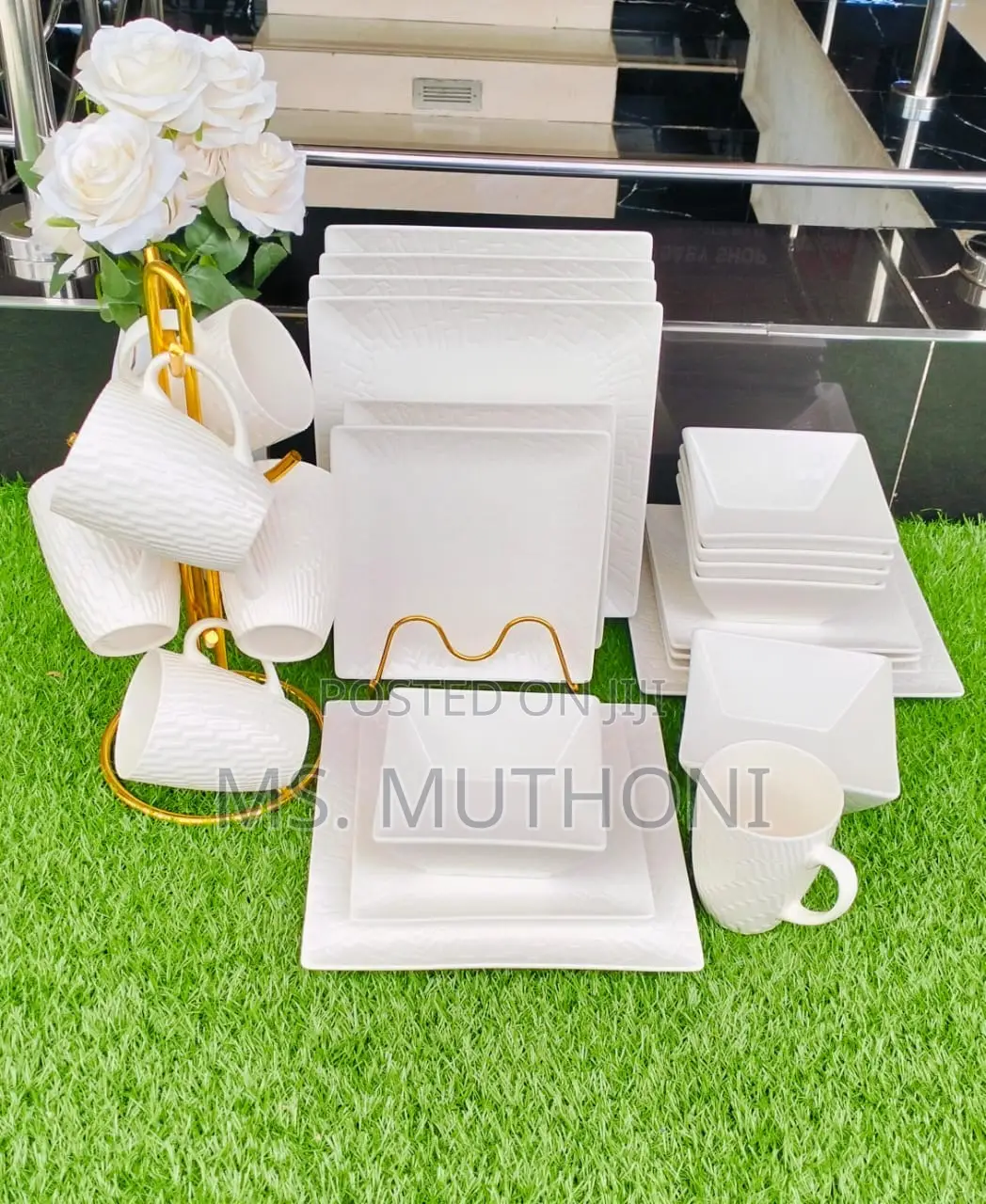 24pcs White Plain Square Dinner Set*