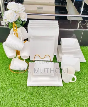 24pcs White Plain Square Dinner Set*