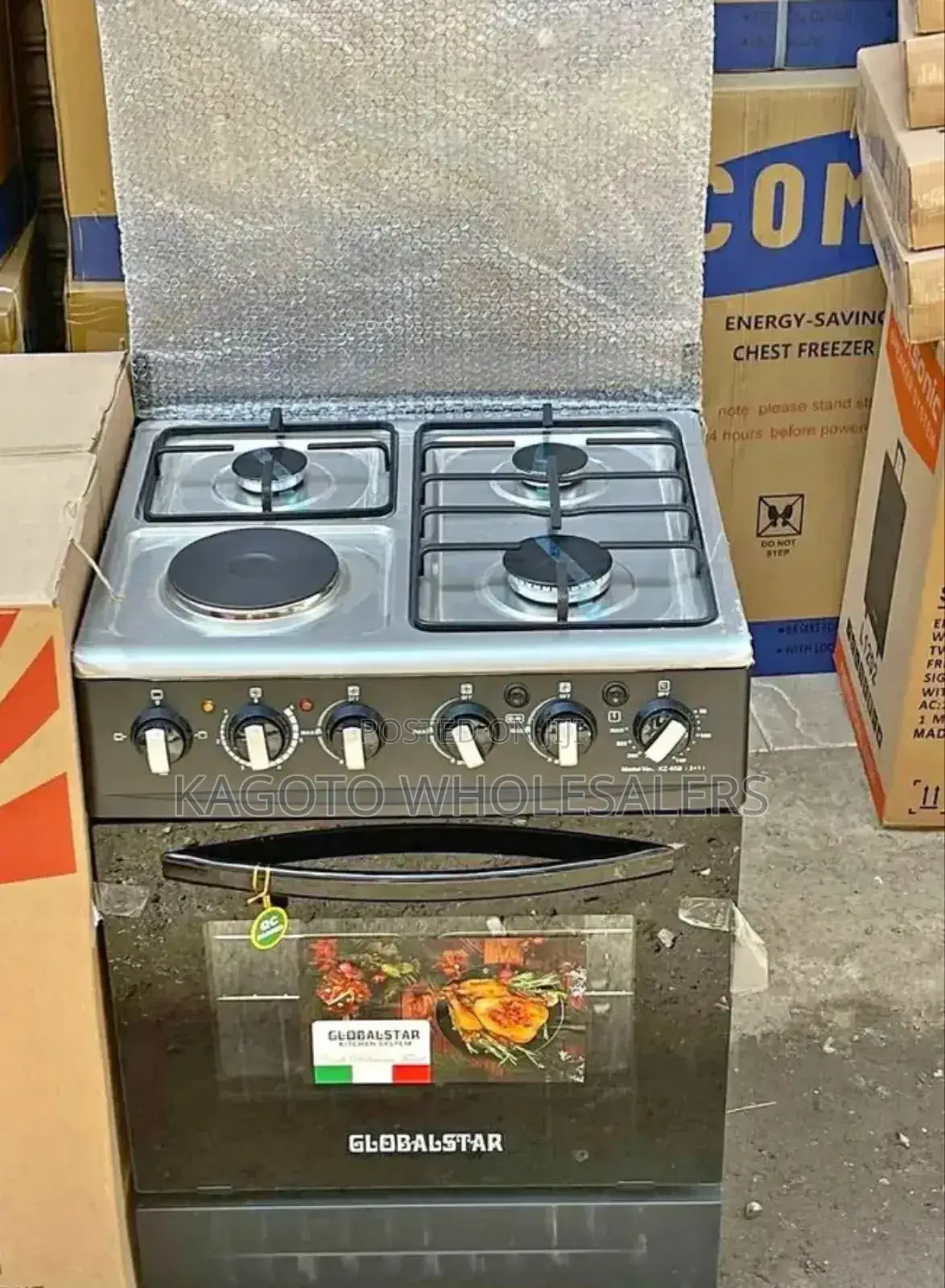 Black 60 by 60 Globalstar Free Standing Cooker