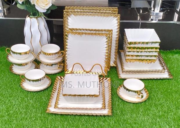 30pcs White Dinner Set With Gold Rim*