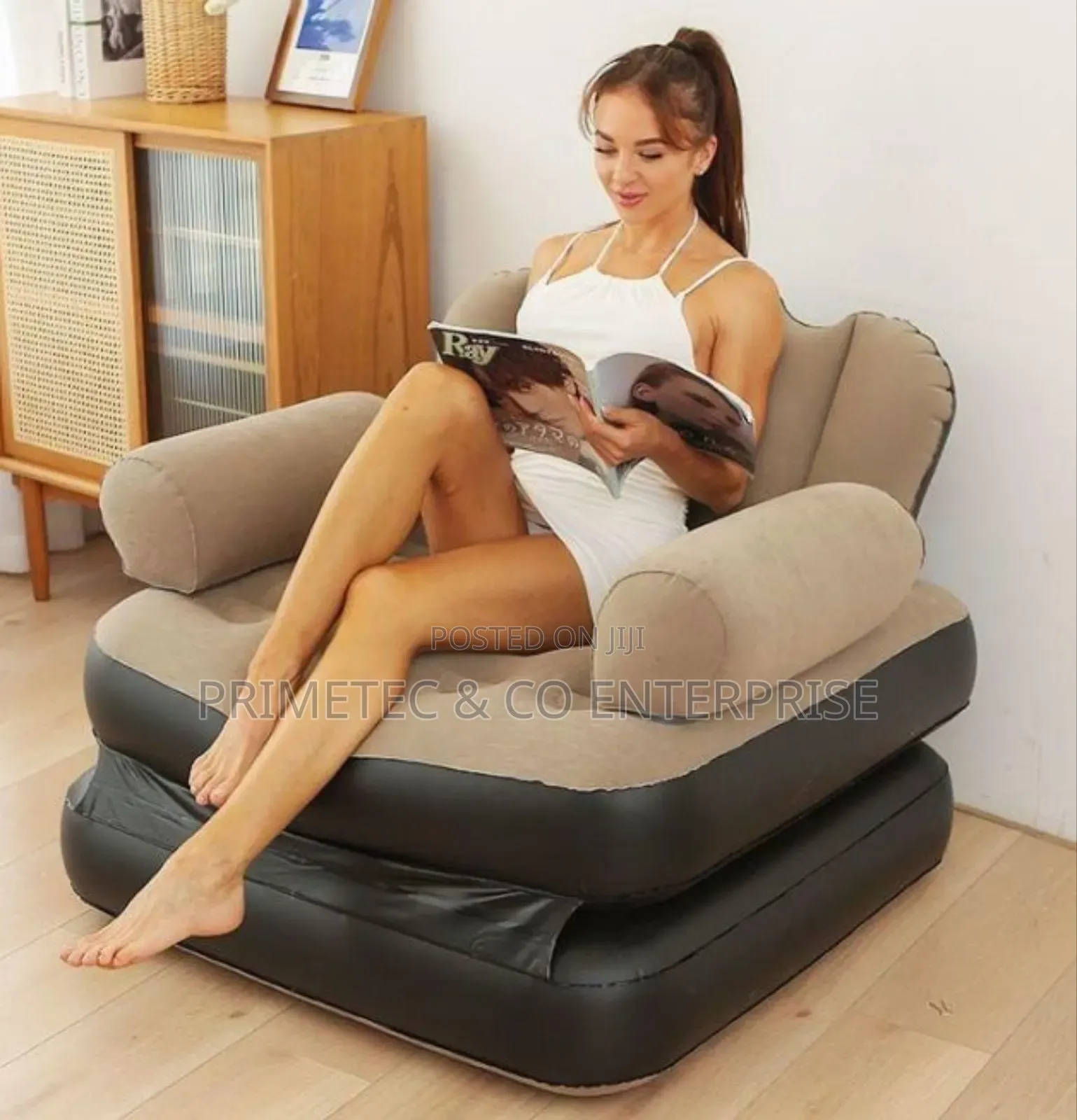 5 in 1 Inflatable Couch Lazy Sofa Bed With L-Shape Armrest.