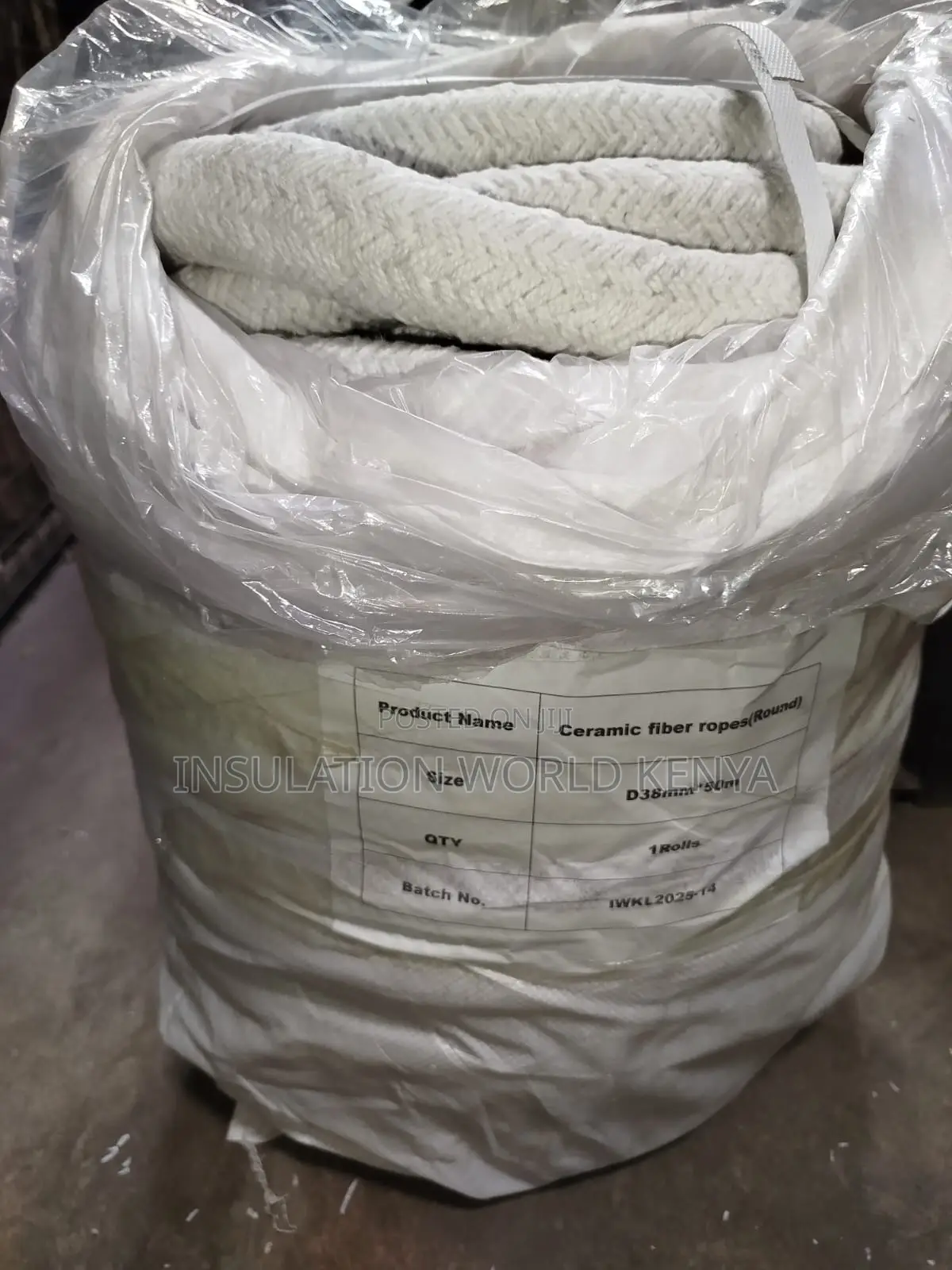 Ceramic Fiber Round Rope–38mm Diameter(Per Mtr)–Non-Asbestos