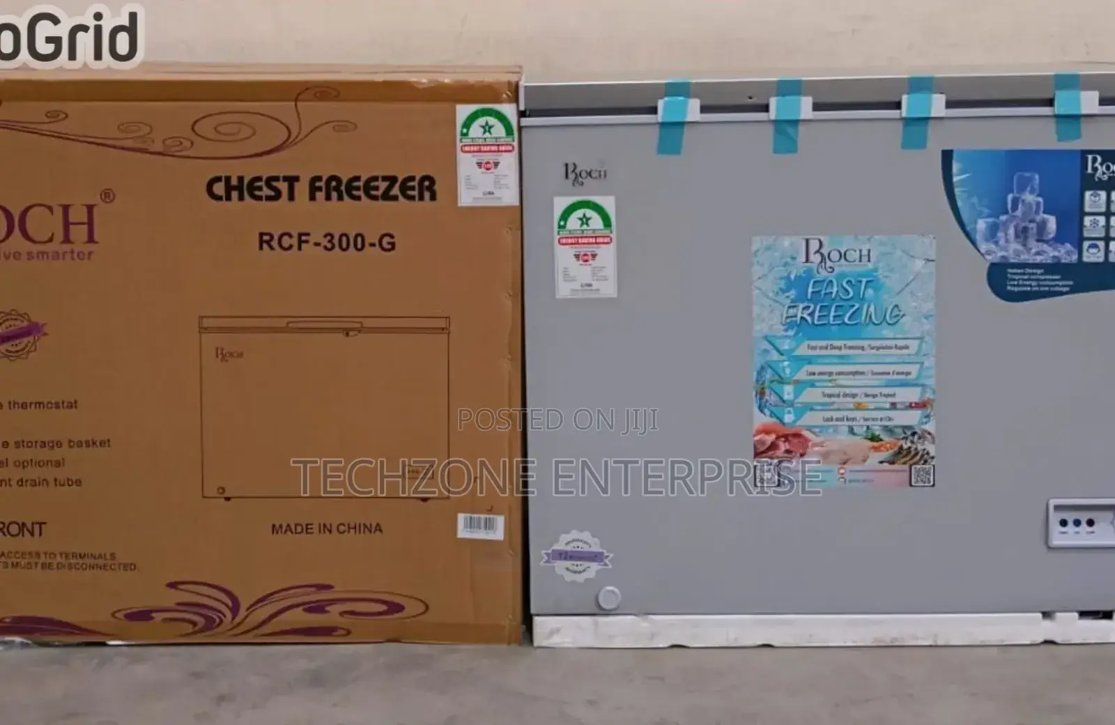 Roch (Rcf 300g) 230l Chest Freezer, Silver With Grip Handle,