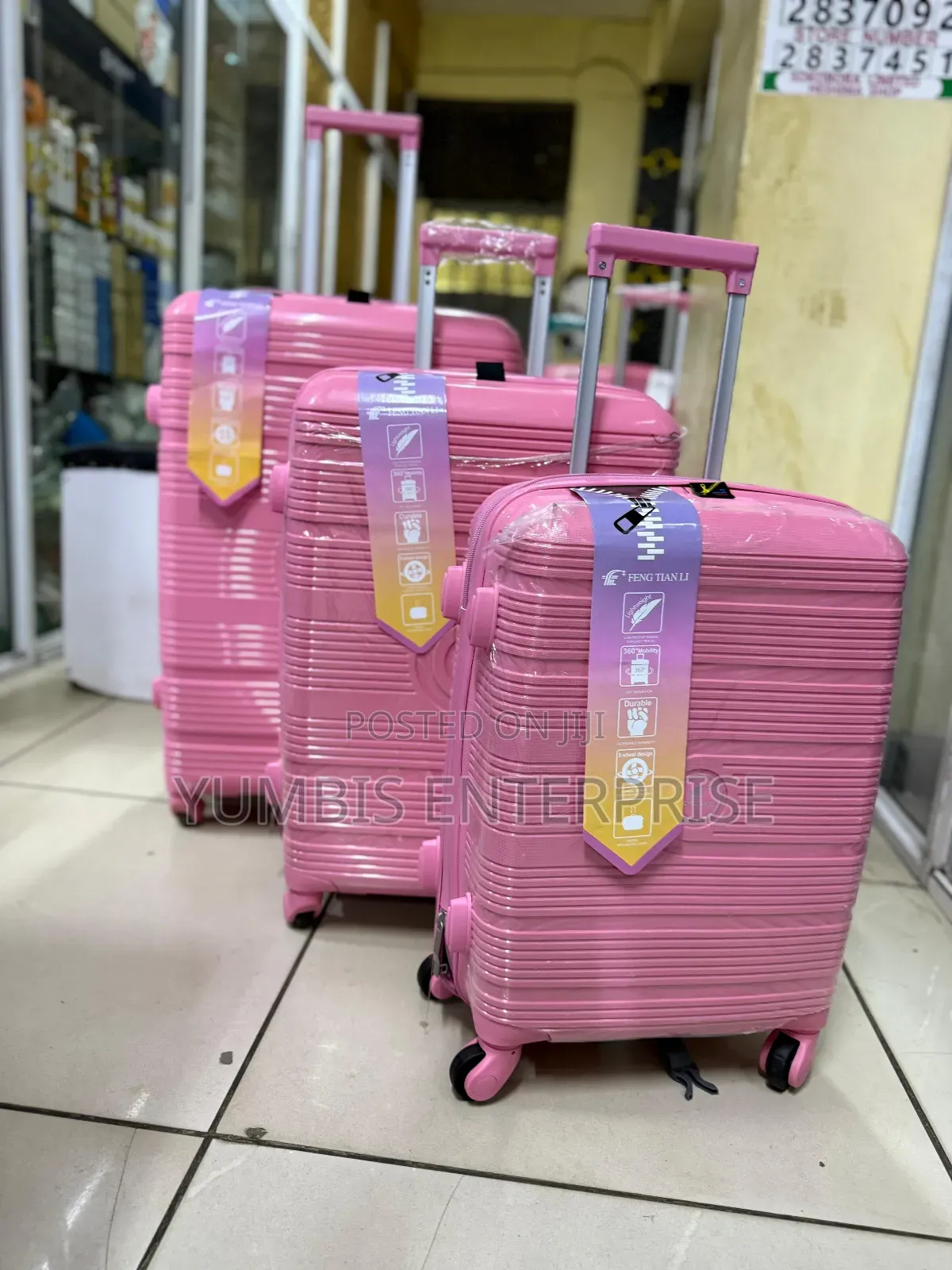 Unbreakable Rubber Suitcase Luggageset of 3 In1in Color Pink