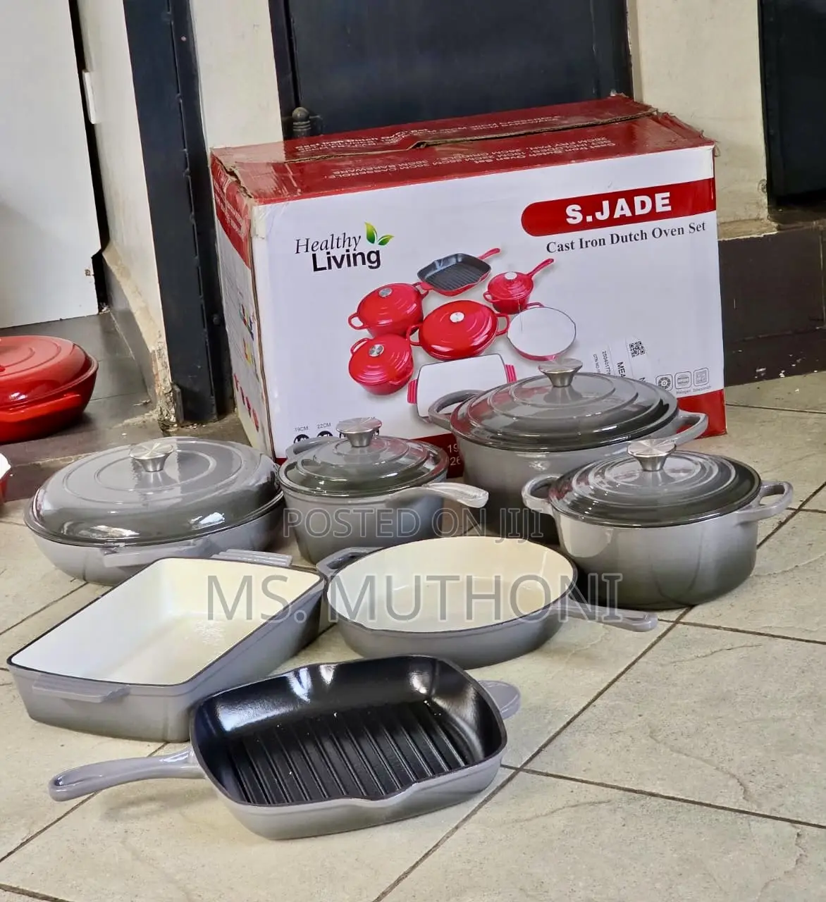 Gray 11pcs Enamel Cast Iron Dutch Oven Set