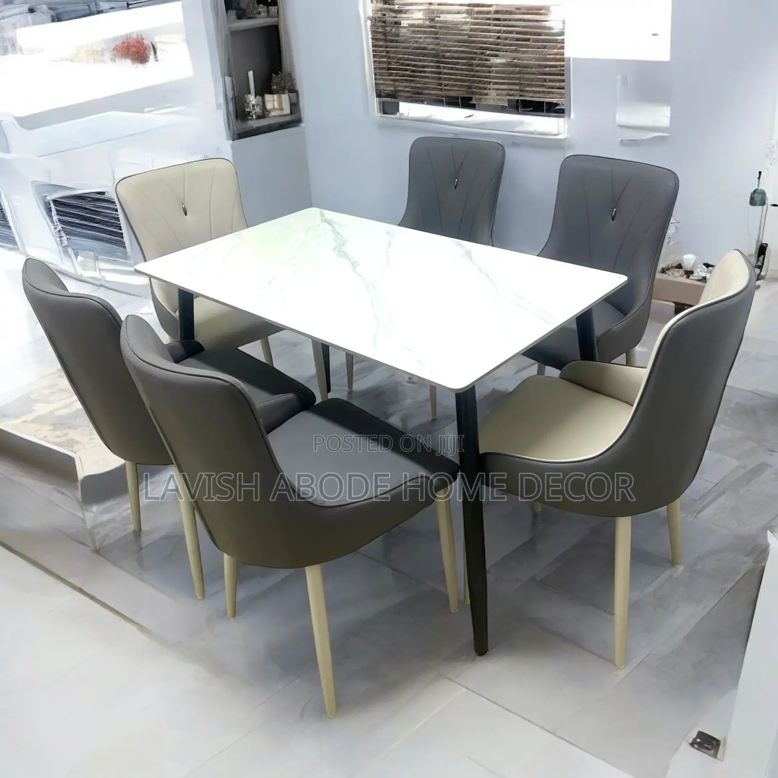6 Seater Dining Table Set Marble Table Leather Seats