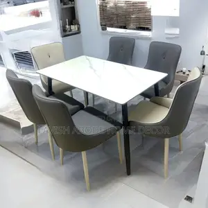 6 Seater Dining Table Set Marble Table Leather Seats