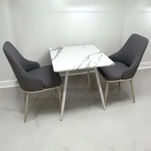 Square Marble Effect Table With 2 Leather Chairs Dining