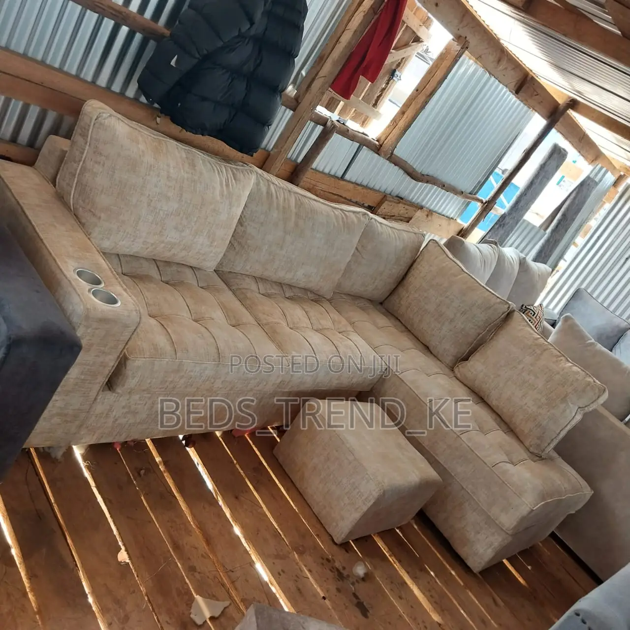 Beige 6 Seater L Seat Sofa