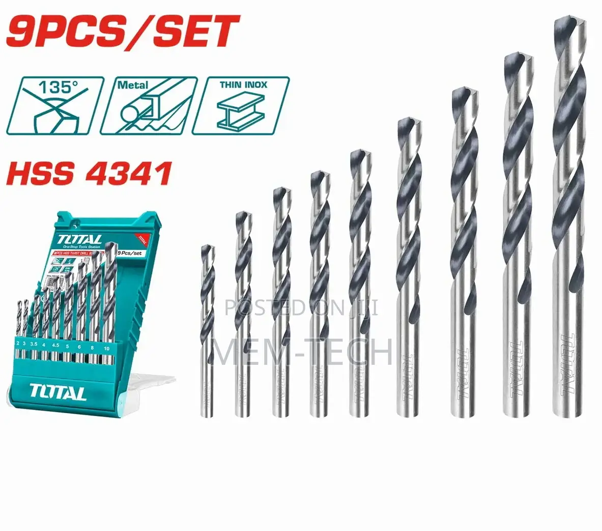 Total Tacsd0095 9pcs HSS Twist Drill
Bits Set
