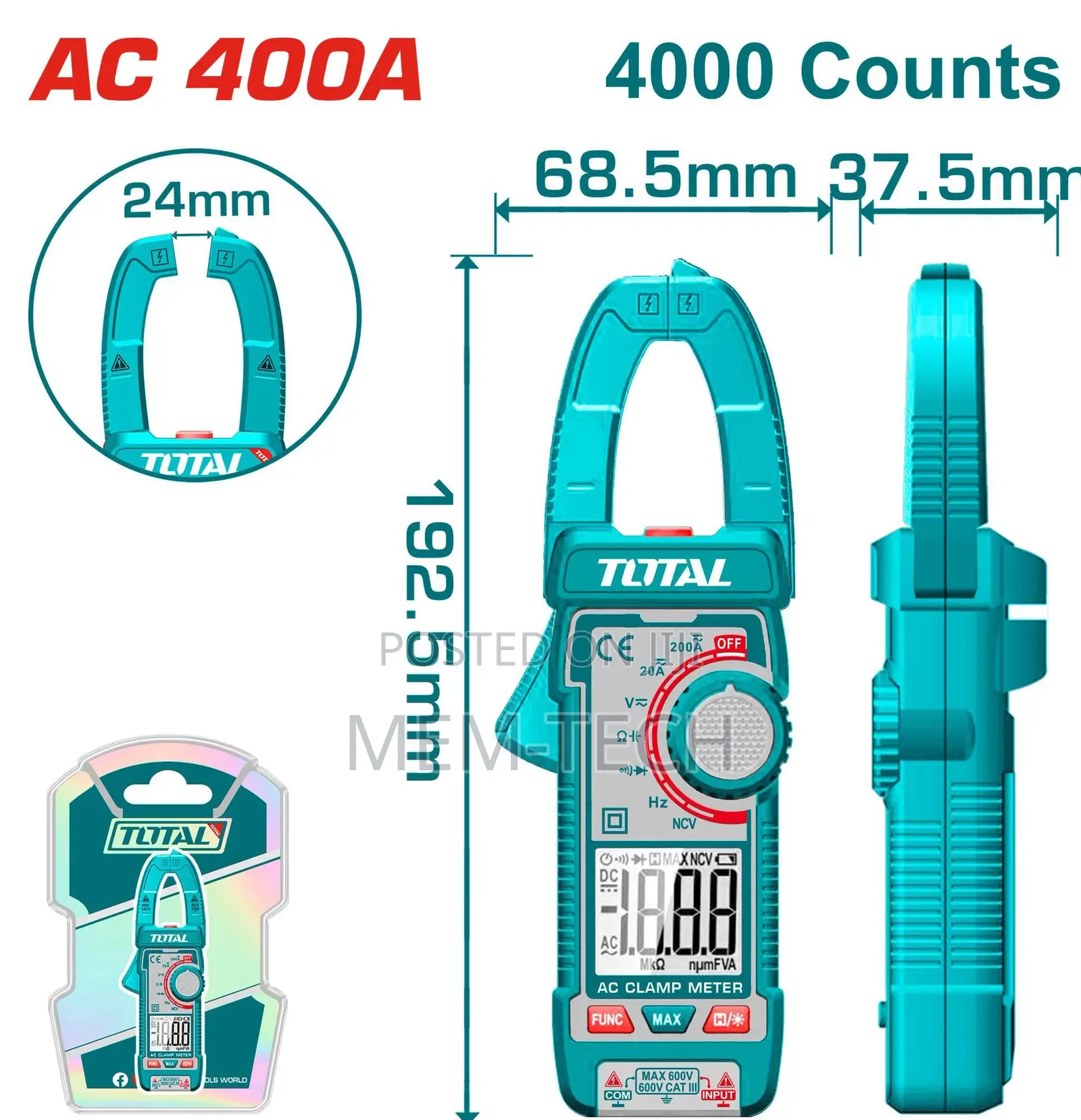 Total Tmt762001 Digital Ac 400a Clamp Meter 4000 Counts