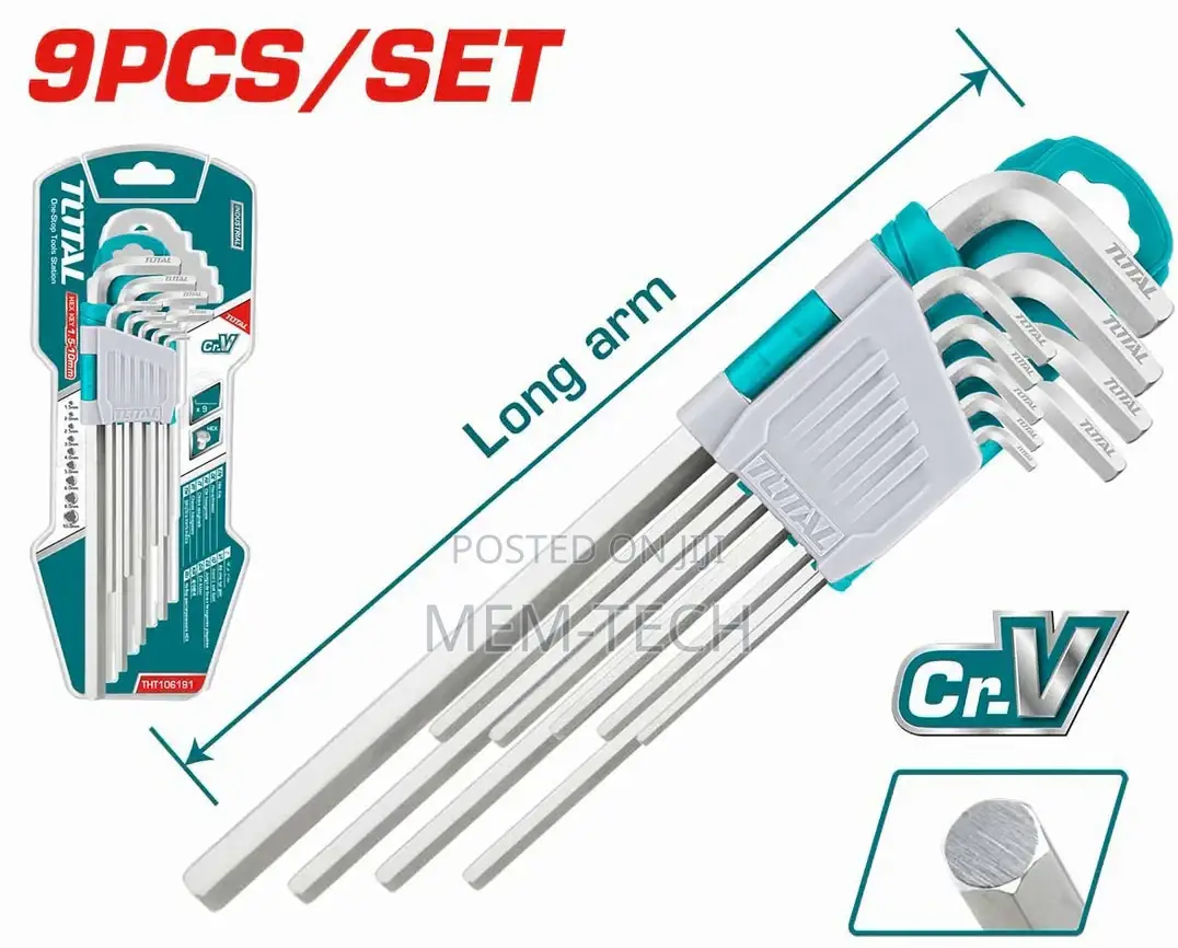 Quality Total Tht106191 9pcs Hex Key Set
Material:Cr-V