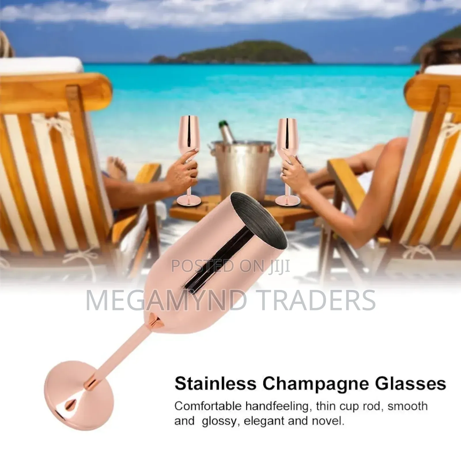 2pc Stainless Steel Wine Glass/Gold Steel Champagne Glass