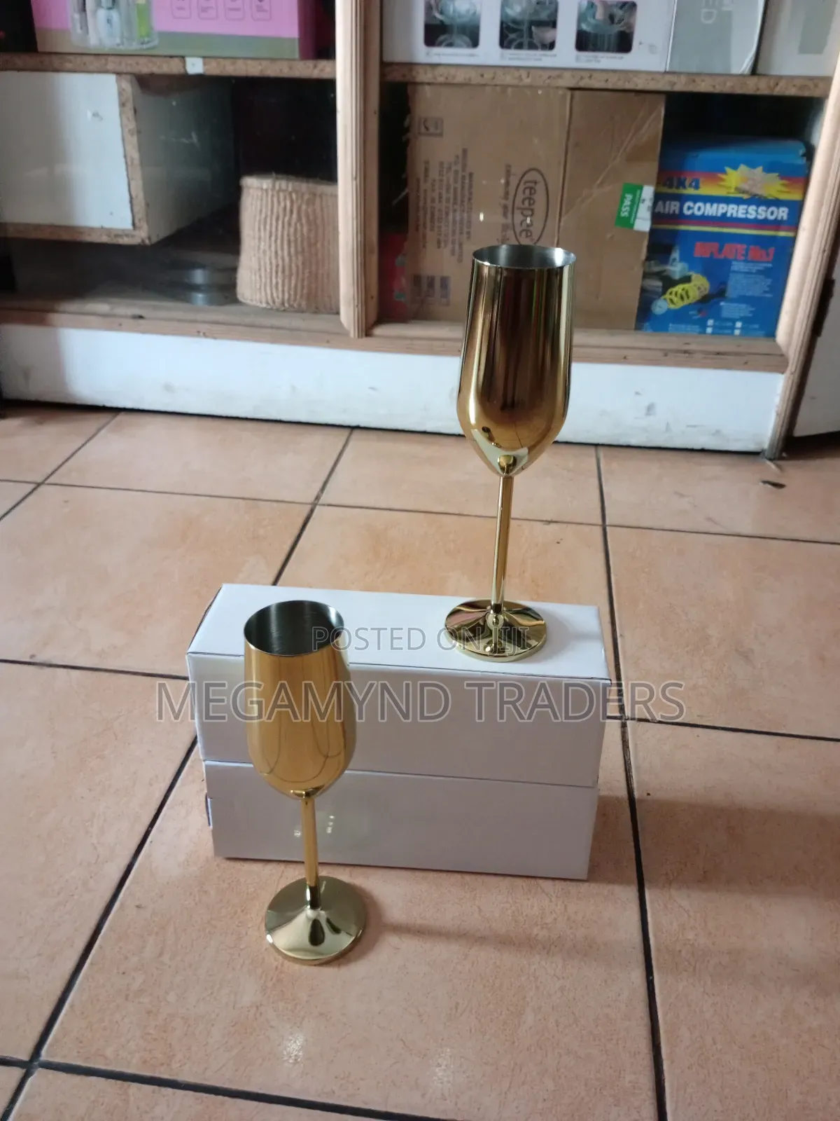 2pc Stainless Steel Wine Glass/Gold Steel Champagne Glass