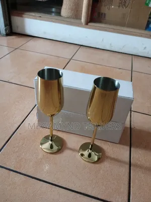 2pc Stainless Steel Wine Glass/Gold Steel Champagne Glass
