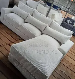 Cream White 6 Seater L Seat Sofa.