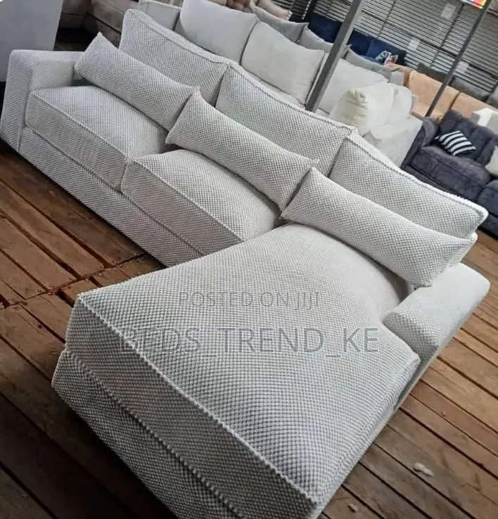 Cream White 6 Seater L Seat Sofa.