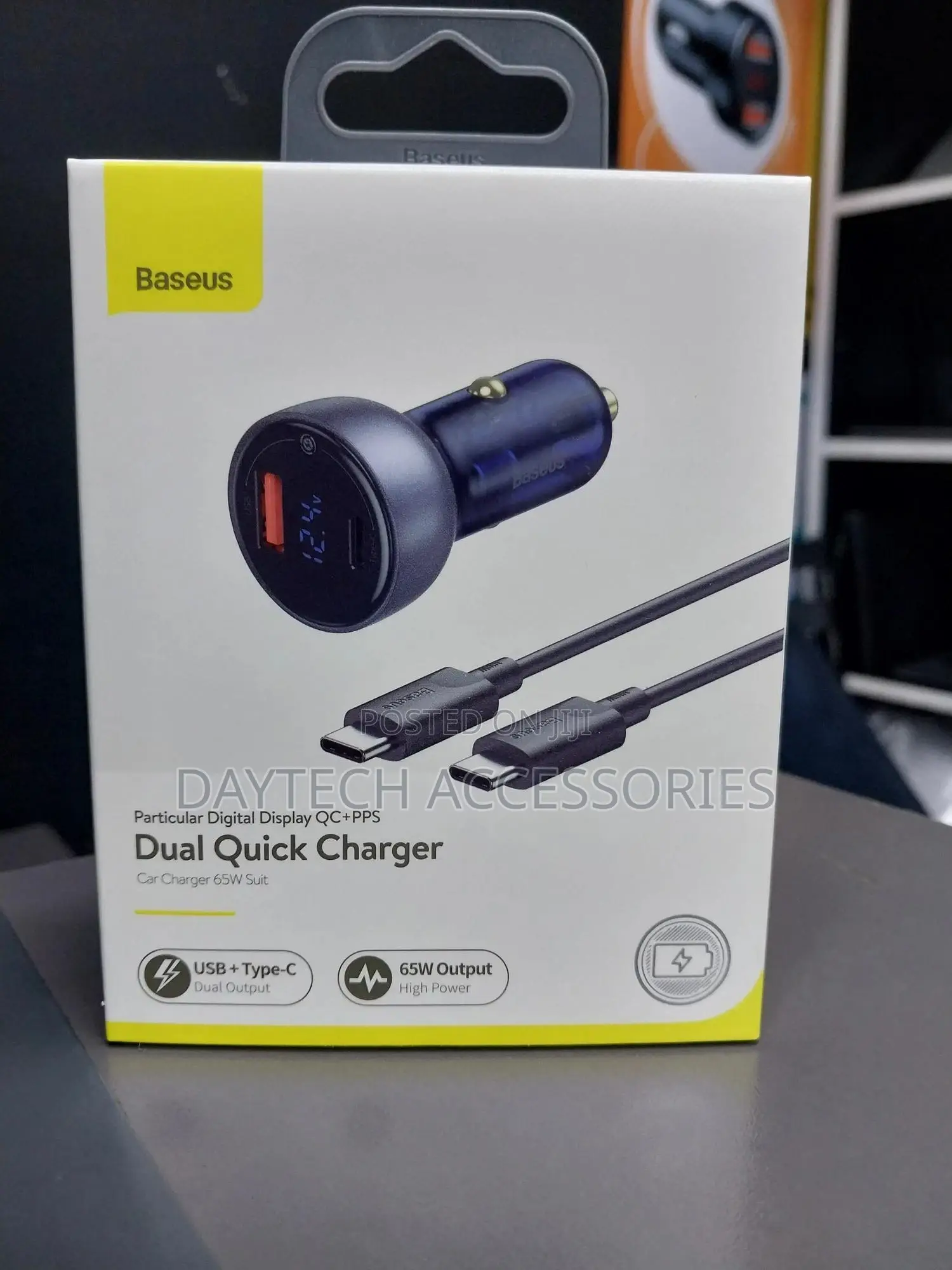 Baseus Digital Display Dualquick Charger U+C 65w Car Charger