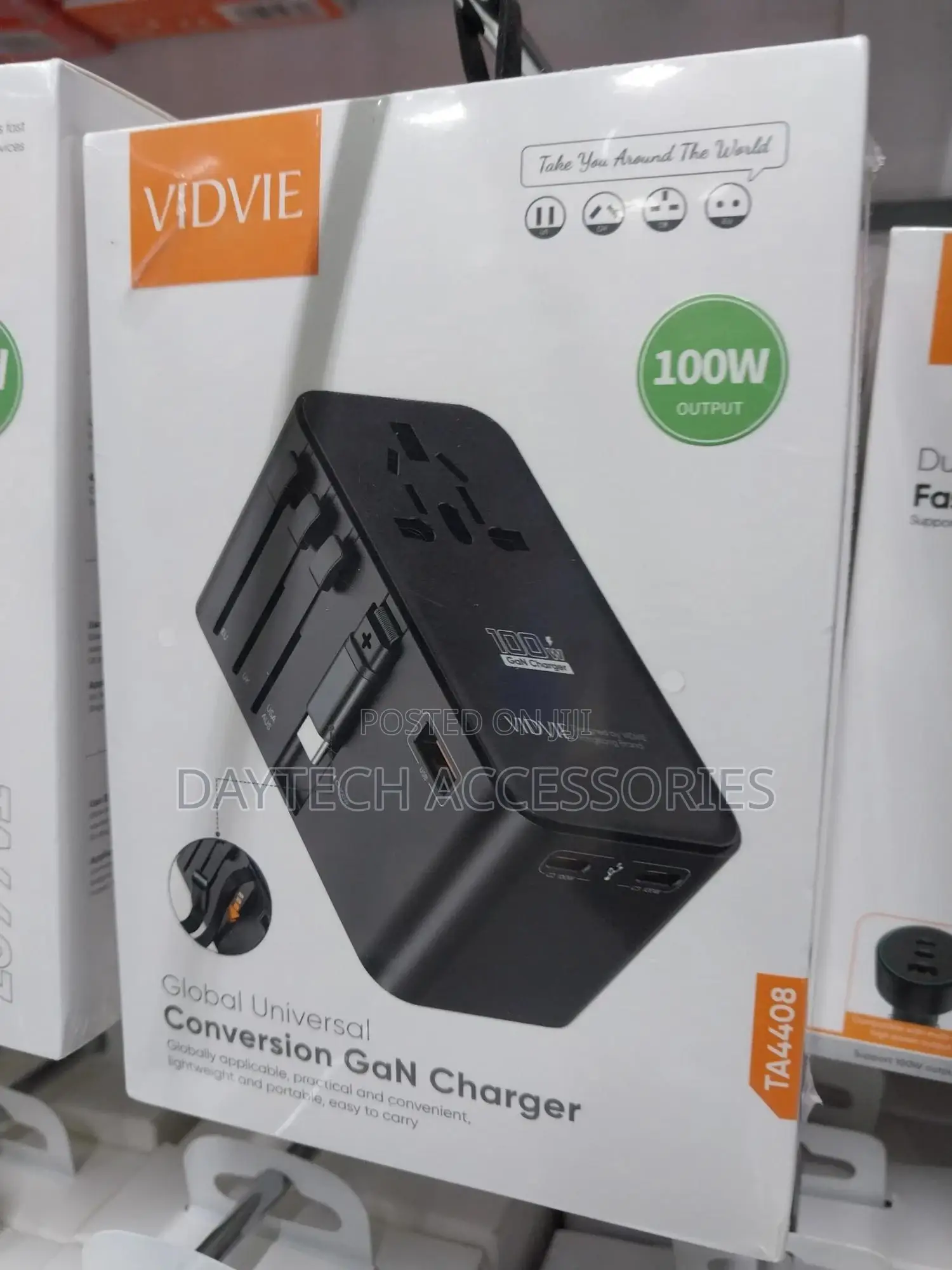 Vidvie Universal Travel Adapter 100w With Retractable Cable