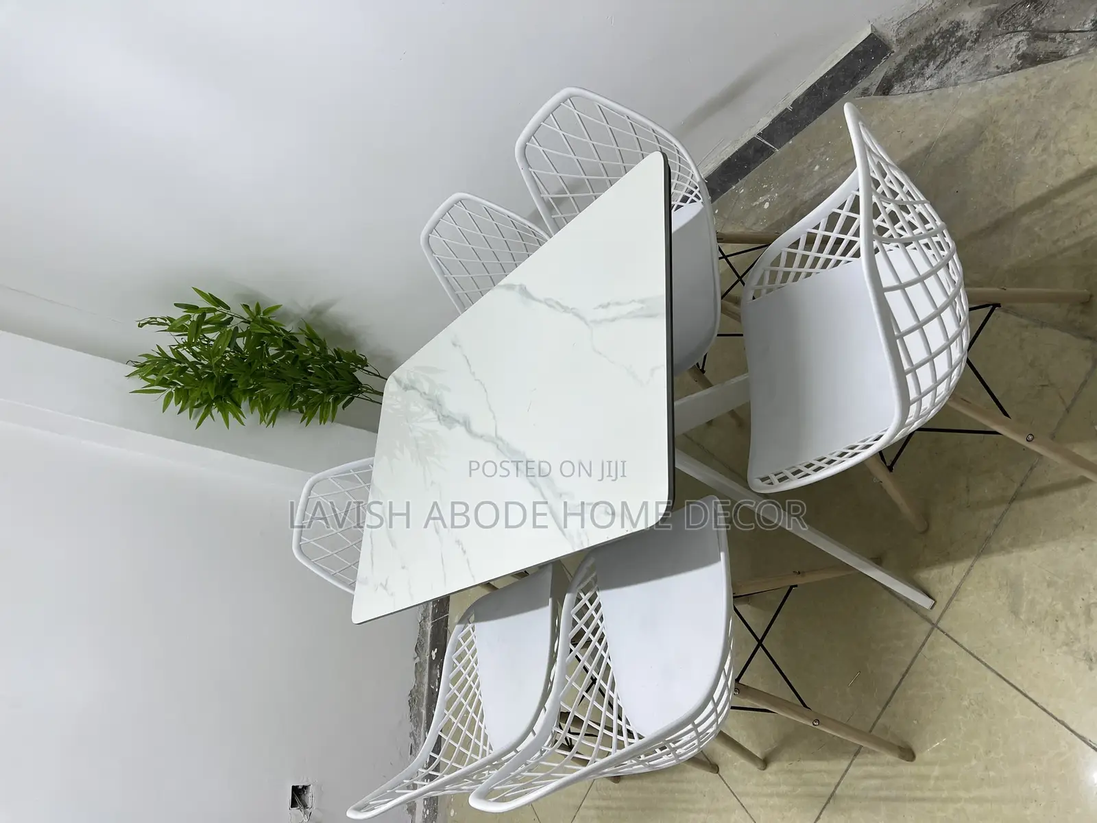 6 Seater Dining Table Marble Stone Table White Eames Chairs