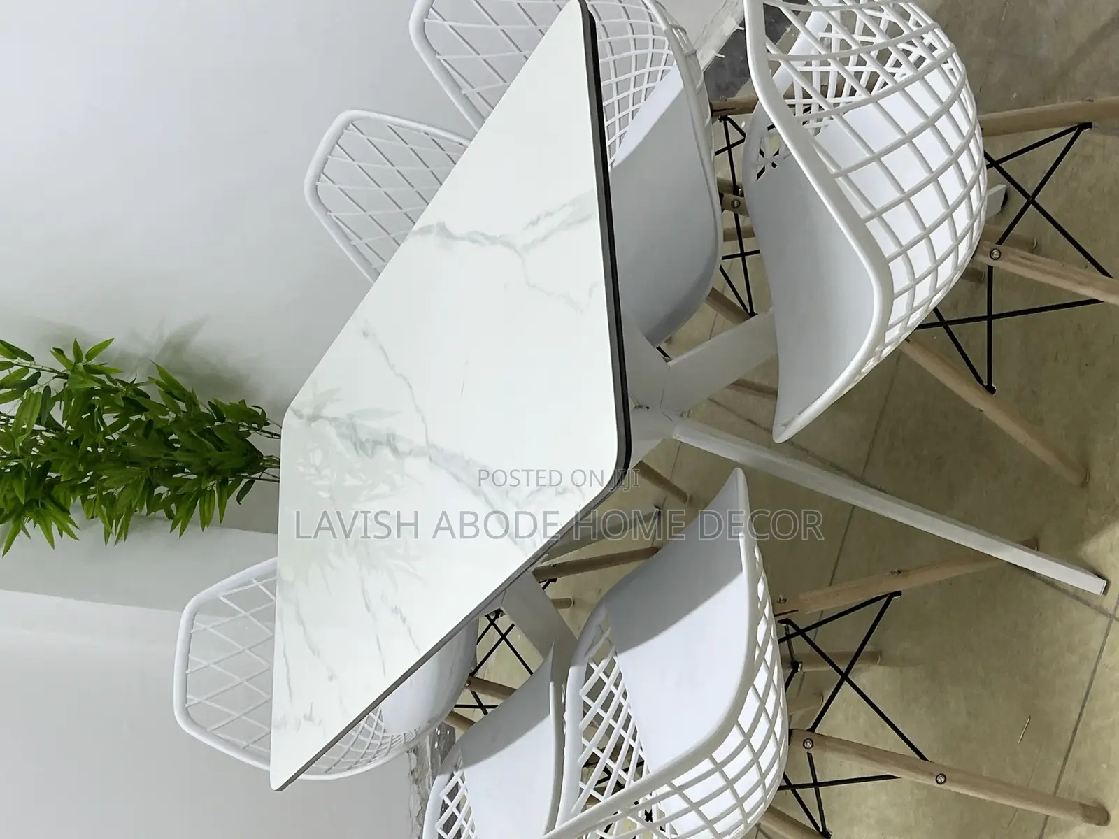 6 Seater Dining Table Marble Stone Table White Eames Chairs