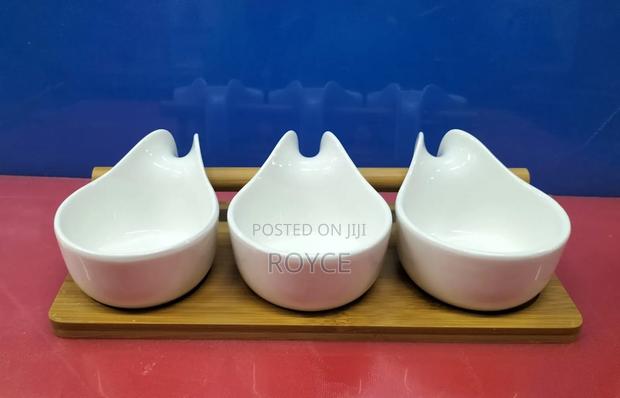 Ceramic Sauce Bowl Set With Bamboo Stand - main view