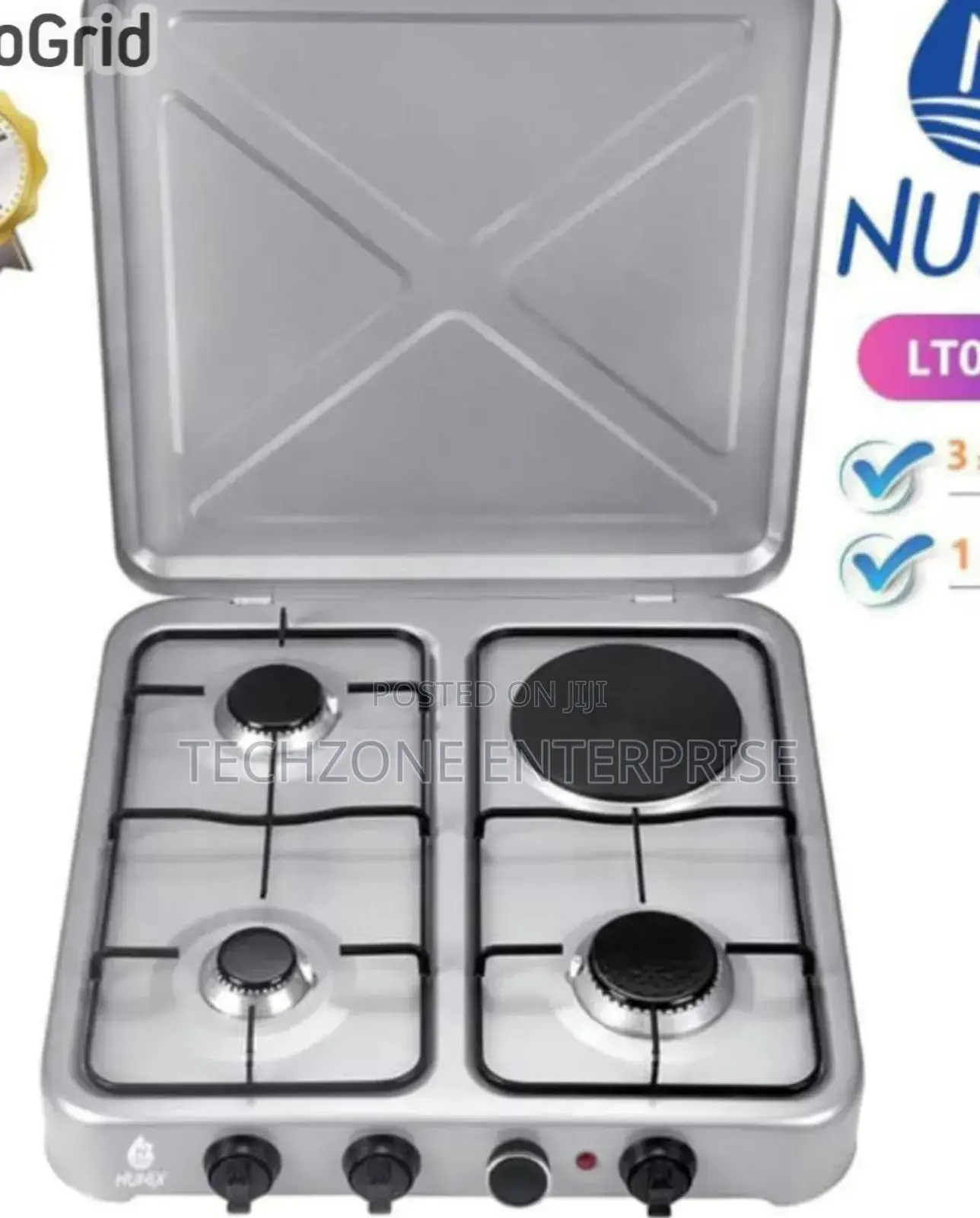 Nunix Table Top Cooker 3 Gas + 1 E Stove Metallic Lid