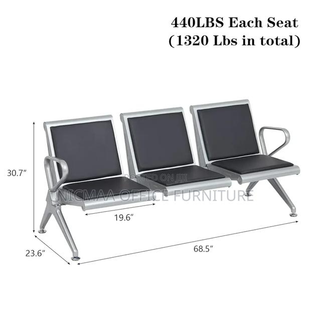 Heavy Duty Steel 3-Link Office Waiting Bench - thumbnail 3