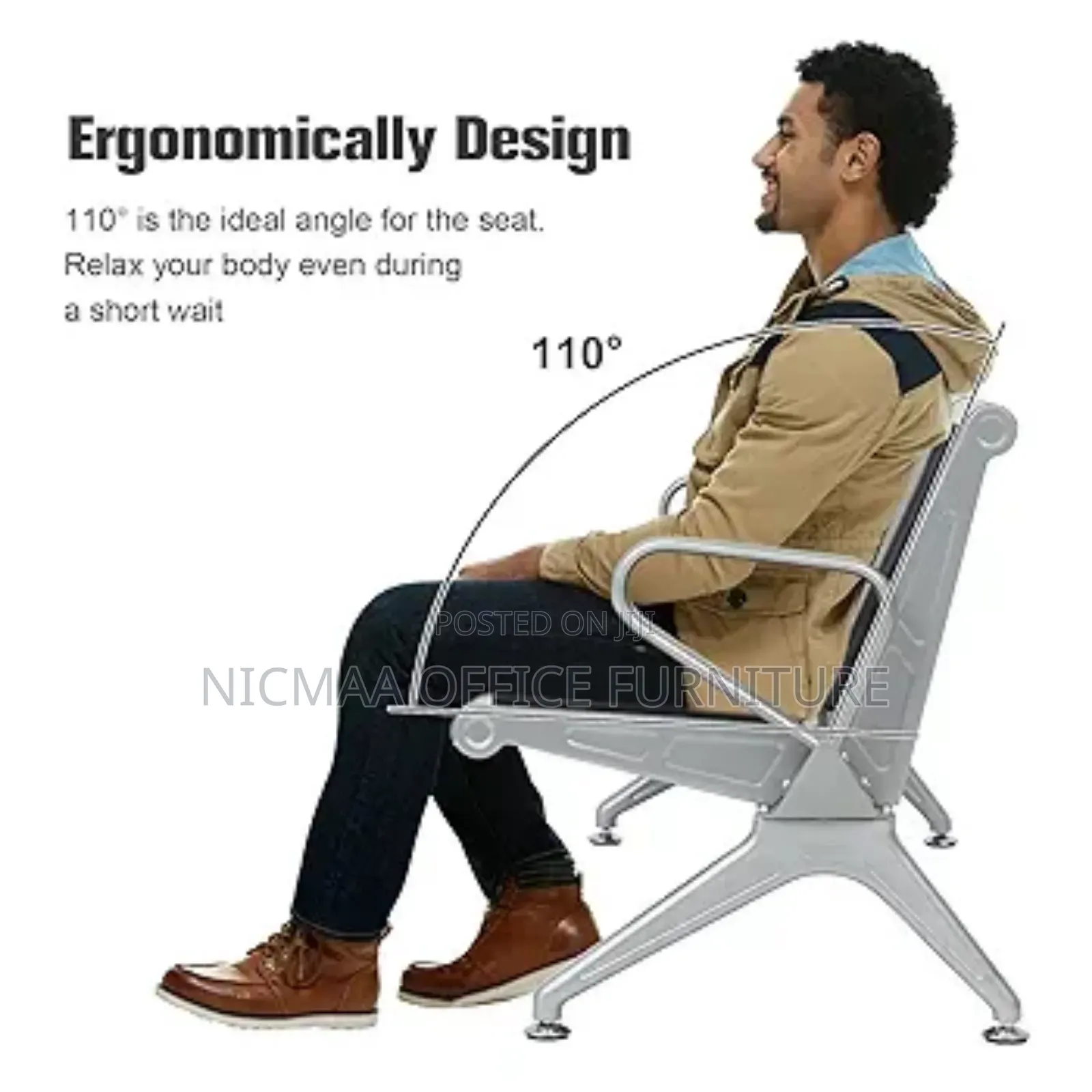 Heavy Duty Steel 3-Link Office Waiting Bench