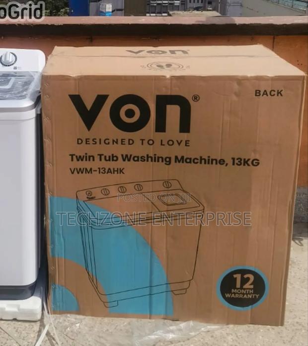 Von (Vwm-13ahk) Twin Tub Washing Machine, White - 13kg 