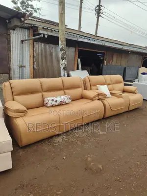 Brown Modern 5 Seater Semi Recliner