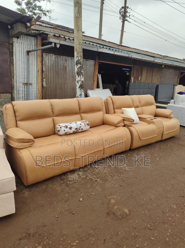 Brown Modern 5 Seater Semi Recliner