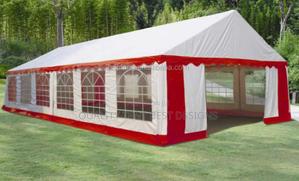 White and Red Flat Top Tent - main view