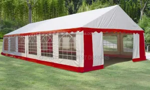 White and Red Flat Top Tent