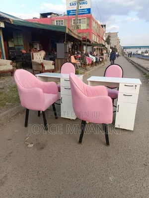 2 Manicure Sets, White Table, Pink Seats