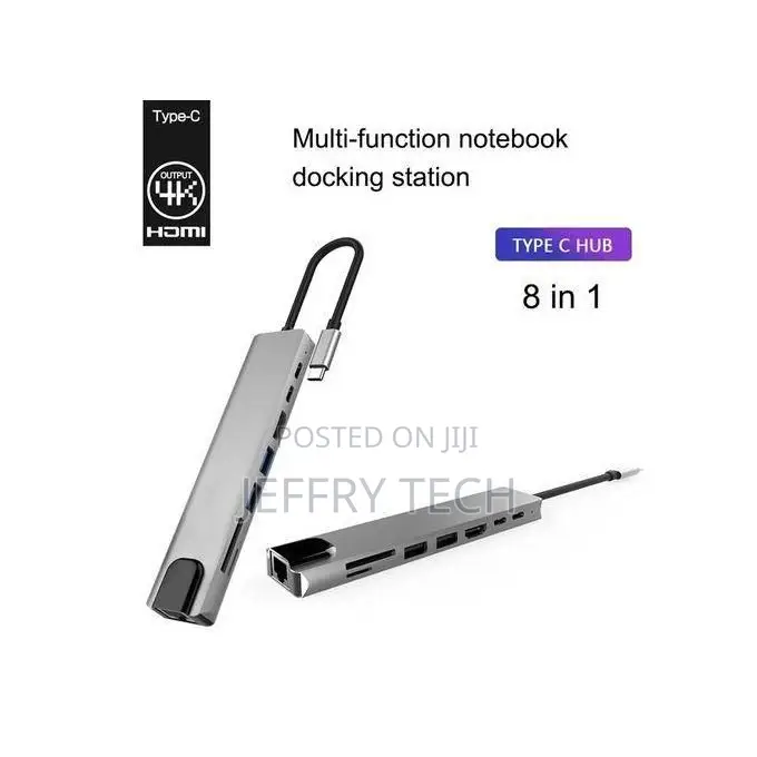 Adapter 8 in 1 Usb C Hub Multi-Port Type C Adapter With H