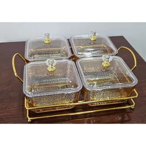 4pcs Glass Golden Sugar Dish Set