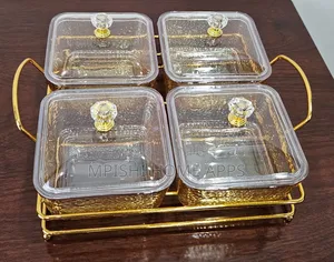 4pcs Glass Golden Sugar Dish Set