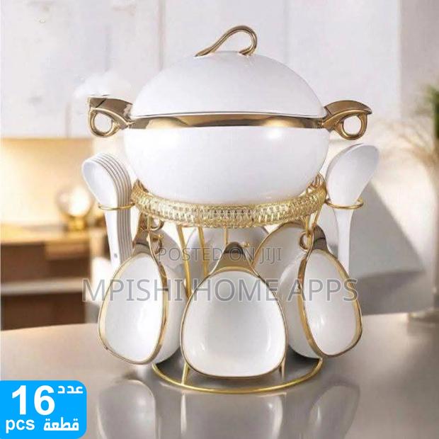 16pc Ceramic Soup Set on Golden Stand (4 Colours)