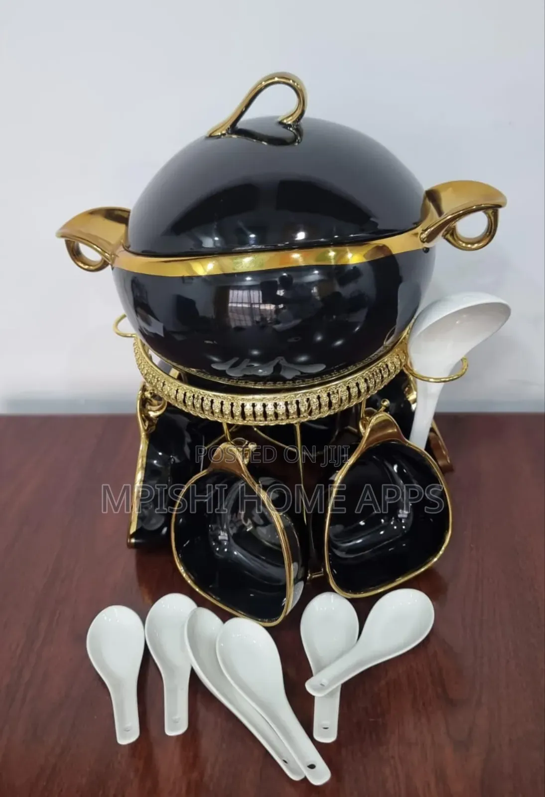 16pc Ceramic Soup Set on Golden Stand (4 Colours)
