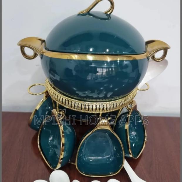 16pc Ceramic Soup Set on Golden Stand (4 Colours) - thumbnail 3