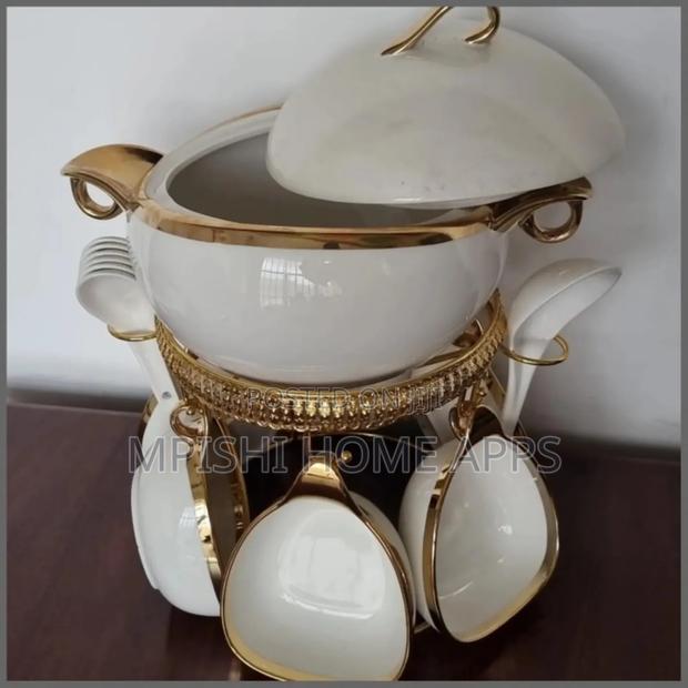 16pc Ceramic Soup Set on Golden Stand (4 Colours) - thumbnail 4
