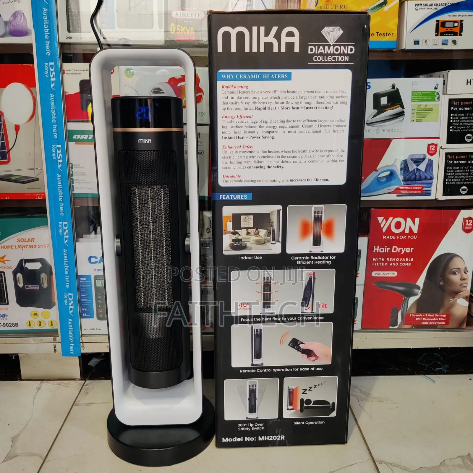 *Mika Tower Heater With Remote, Fan,Tilt and Oscillation