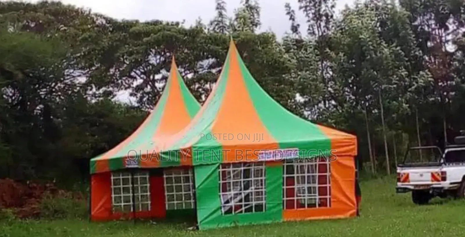 Green and Orange Double Peak Tent
