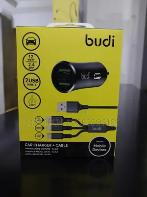 Budi 12w Car Charger With 3-in-1 Charging Cable 1m