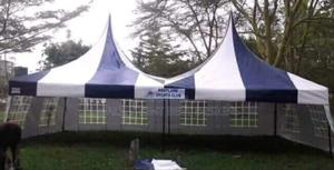 Navy Blue and White 100 Seater Tent - main view