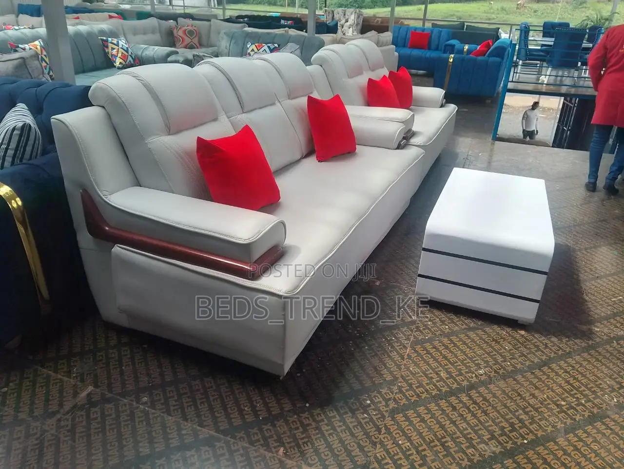 White 5 Seater Modern Semi Recliner Sofa